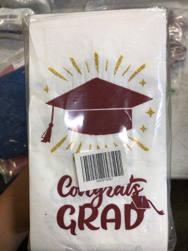 Photo 2 of 100 Graduation Napkins Congrats Grad Paper Guest Towels 3 Ply Red Maroon and Gold Decorative Napkins Disposable Hand Towels for Bathroom Dinner Class of 2023 Graduation Party Supplies Decorations Red and Gold