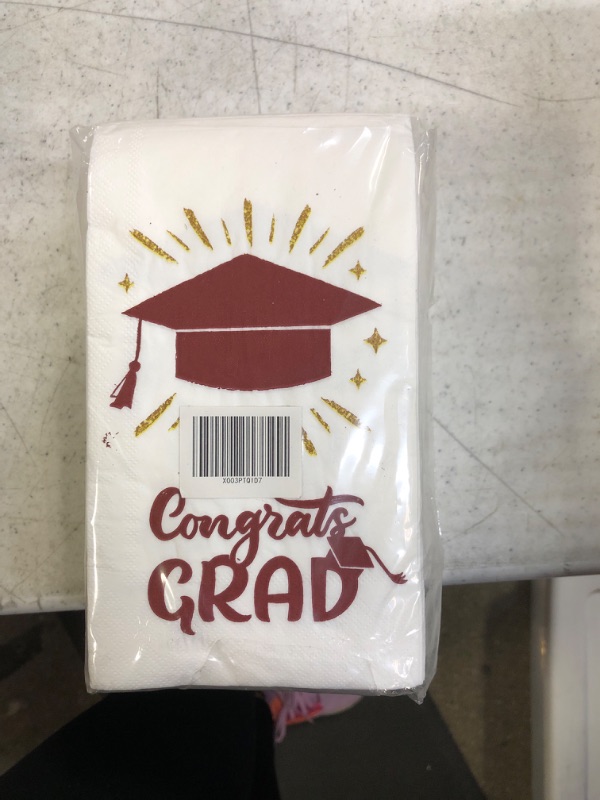 Photo 2 of 100 Graduation Napkins Congrats Grad Paper Guest Towels 3 Ply Red Maroon and Gold Decorative Napkins Disposable Hand Towels for Bathroom Dinner Class of 2023 Graduation Party Supplies Decorations Red and Gold