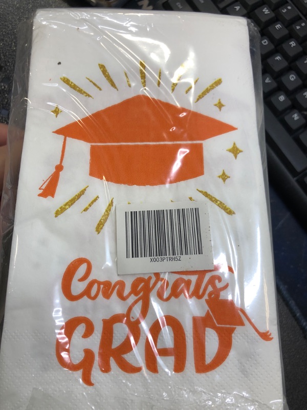 Photo 1 of 100 Graduation Napkins Congrats Grad Paper Guest Towels 3 Ply Orange and Gold Decorative Napkins Disposable Hand Towels for Bathroom Dinner Class of 2023 Graduation Party Supplies Decorations