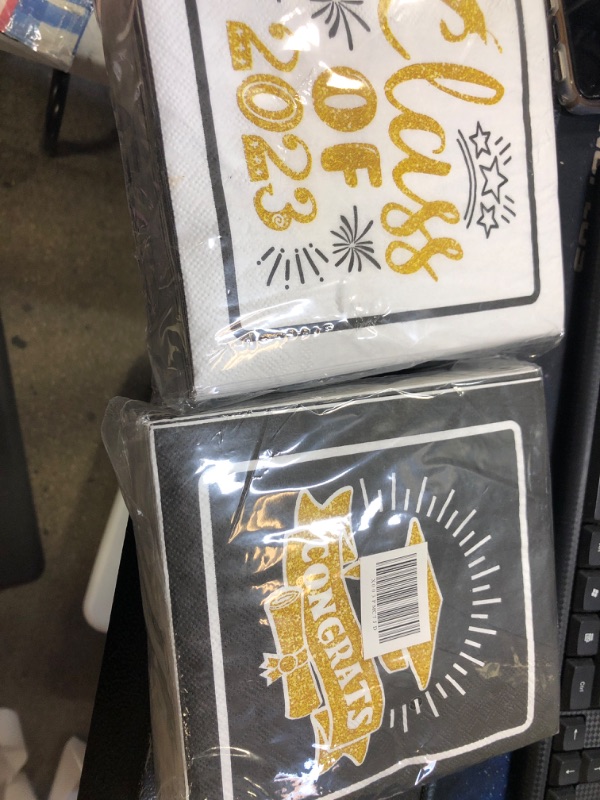 Photo 2 of 2 count 50PCS Graduation Napkins Black and Gold Decorations 2023 Party Cocktail Luncheon Beverage Napkins Class of 2023 Congrats Grad 3 Ply Guest Disposable Towels Paper Hand Napkins Dinner Supplies