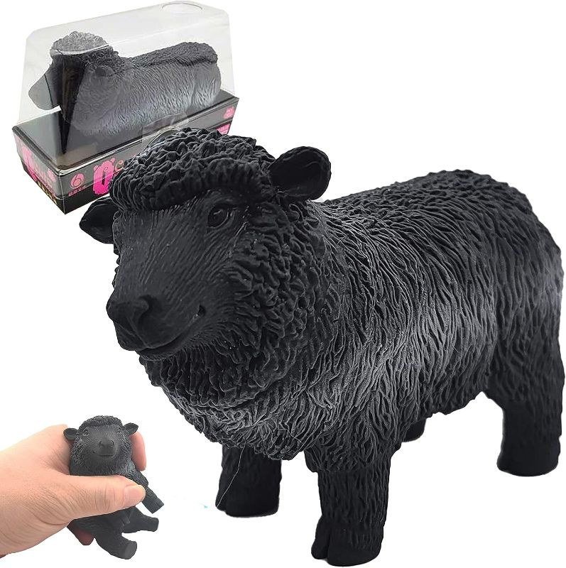 Photo 1 of Funny Cute Sheep Toy for Kids and Adults, Realistic Decoration, Solid Stuffed Toy,Pull, Stretch and Squeeze Stress Toy, Decompression Anxiety Relief Gift for Easter, Birthday, Classroom (Black)
