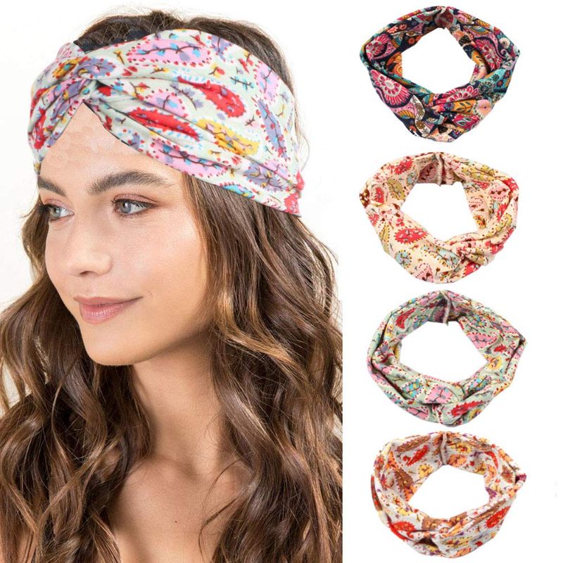 Photo 1 of 6 Pack Turban Headbands for Women Flower Printed Cross Elastic Bandana Knot Headbands Turban Headwraps Workout Head Wrap Hair Band Yoga Running Sport Twisted Hairband Hair Accessories for Women Girls
