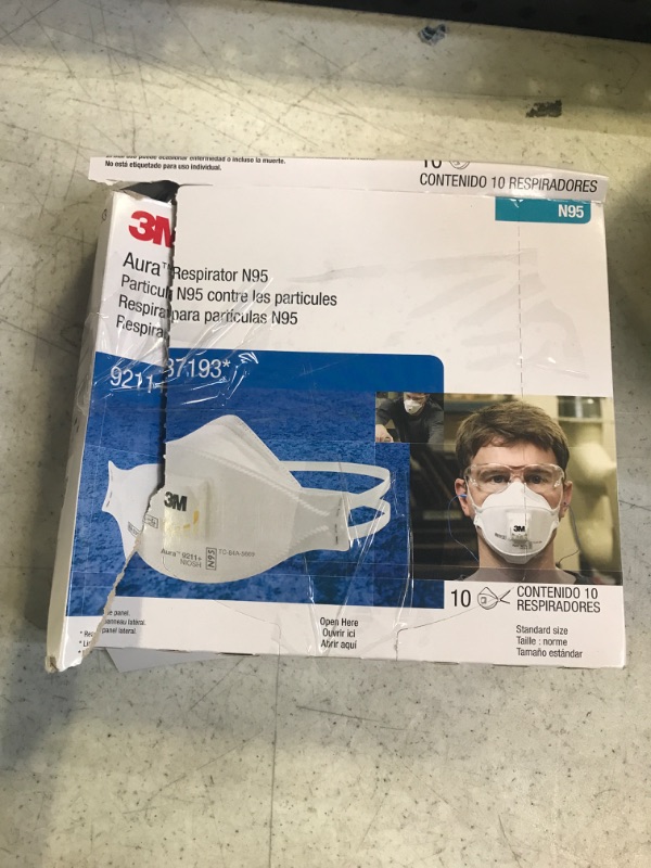 Photo 2 of 3M Aura Particulate Disposable Respirator 9211+ with Cool Flow Valve, N95, Smoke, Grinding, Sanding, Sawing, Sweeping, Woodworking, Dust, 10/Pack