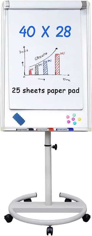 Photo 1 of Mobile Dry Erase Board – 40x28 inches Magnetic Portable Whiteboard Stand Easel White Board Flipchart Easel Board with 25 Sheets Paper Pad
