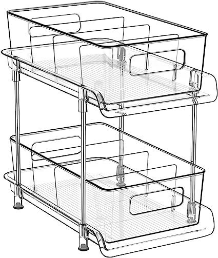 Photo 1 of 2 Tier Bathroom Storage Organizer with Dividers, Clear Under Sink Organizers and Storage Pull Out Cabinet Organizer for Bathroom Kitchen Pantry Storage, Medicine Cabinet Organizer