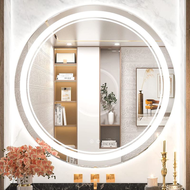 Photo 1 of 36 Inch Round Bathroom LED Vanity Mirror, Anti-Fog Dimmable Lights IP54 Waterproof Circle Makeup Wall Mounted Mirror