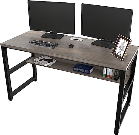 Photo 1 of TOPSKY Computer Desk with Bookshelf/Metal Hole Cable Cover 1.18" Thick Desk (55", Espresso Gray)
