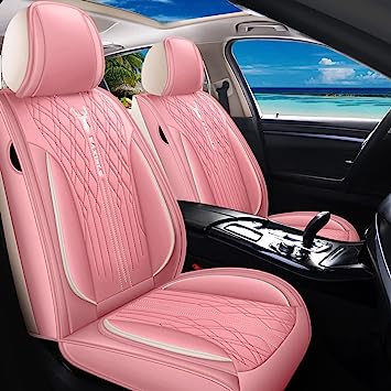 Photo 1 of YXQYOEOSO Comfortable Leather Auto Car Seat Covers 5 Seats Full Set Universal Fit Waterproof Airbag Compatible Car Seat Cushion Protector (Pink)