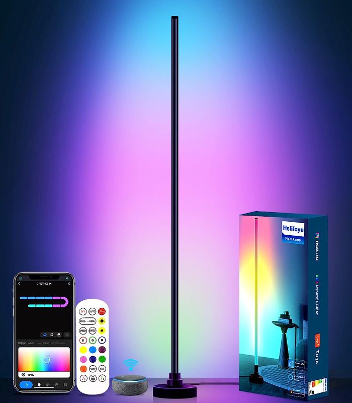 Photo 1 of Hslifoyu LED Floor Lamp, Dimmable Color Changing lamp, RGB+IC Modern Smart Unique Floor Lamps, Corner Lights with Remote & App Control & DIY Modes Music Sync Tall Standing Lights for Living Room 55“