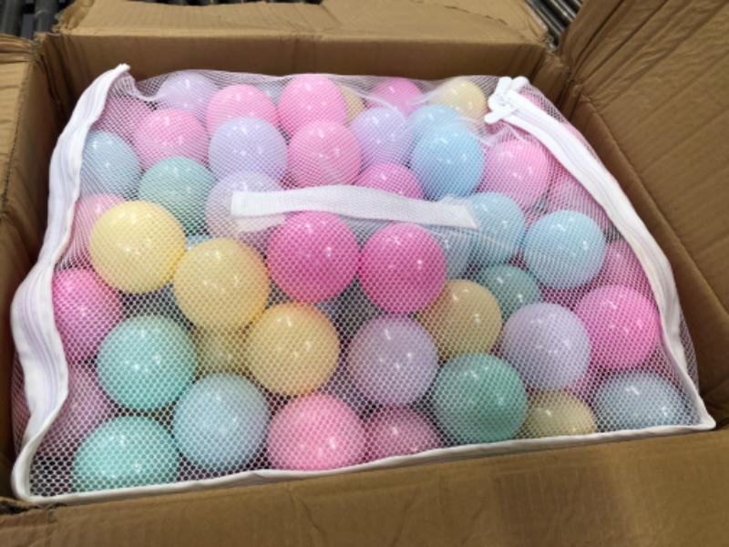 Photo 2 of Amazon Basics BPA Free Crush-Proof Plastic Ball Pit Balls with Storage Bag, Toddlers Kids 12+ Months, 6 Pastel Colors - Pack of 400 6 Pastel Colors 400 Balls