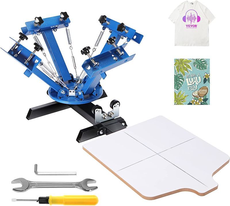 Photo 1 of (MISSING PLATE FOR SHIRTS)VEVOR Screen Printing Machine, 4 Color 1 Station 360° Rotable Silk Screen Printing Press, 21.2x17.7in / 54x45cm Screen Printing Press, Double-Layer Positioning Pallet for T-Shirt DIY Printing