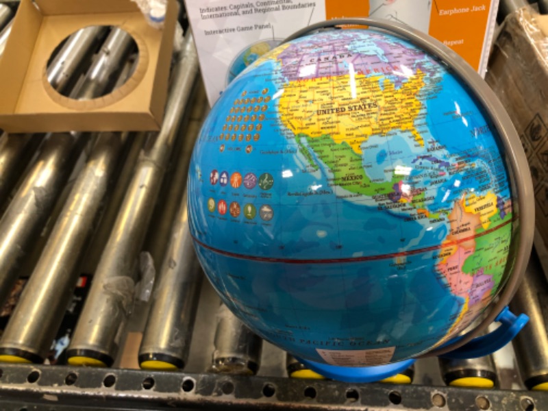 Photo 2 of Dr. STEM Toys Talking World Globe with Interactive Stylus Pen and Stand, Colorful Map for Early Learning and Teaching - Includes Trivia, Q&A, and Music - 9 Inches in Height, Ages 6+