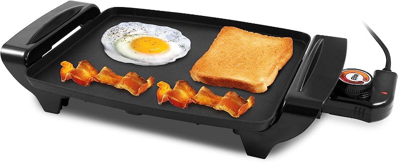 Photo 1 of Elite Gourmet EGR2722A Electric 10.5" x 8.5" Griddle, Cool-touch Handles Non-Stick Surface, Removable/Adjustable Thermostat, Skid Free-Rubber Feet, Black
