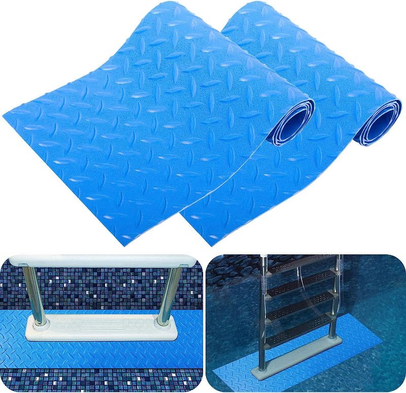 Photo 1 of 2 Rolls 2.5mm Thickened Swimming Pool Ladder Mat Protective Swimming Pool Step Pad for Above Ground Swimming Pool Ladder Pad Vinyl Non-Slip Pool Liner,9 x 36
