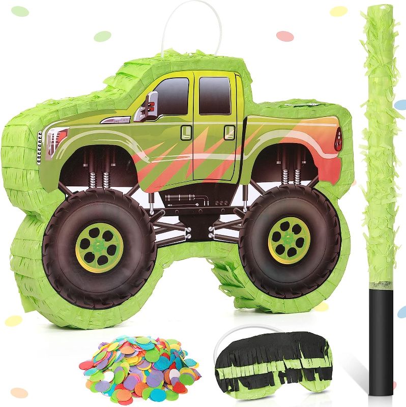 Photo 1 of Small Truck Pinata Birthday Truck Pinata for Kids Construction Pinata with Stick Blindfold Confetti Boys Birthday Party Supplies for Carnival Events Fiesta Decor Games,15.7 x 11 x 2.4 Inch (Green)
