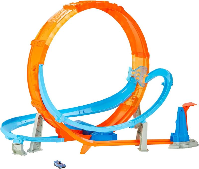 Photo 1 of Hot Wheels Massive Loop Mayhem Track Set with Huge 28-Inch Wide Track Loop Slam Launcher, Battery Box & 1 Hot Wheels 1:64 Scale Car, Designed for Multi-Car Play, Gift for Kids 5 Years & Up
