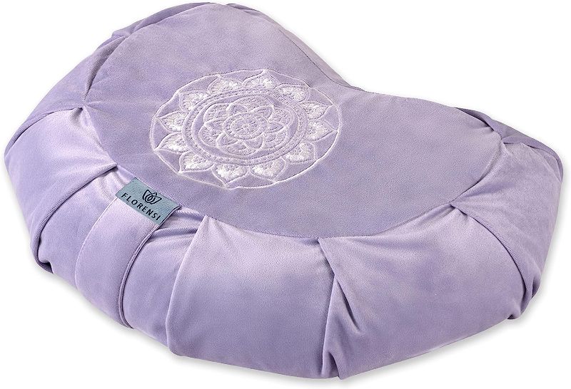 Photo 1 of Florensi Meditation Cushion - Comfortable Floor Pillow - Traditional Crescent Meditation Pillow with Beautiful Velvet Cover - Large Floor Cushion Seating for Adults - Premium Yoga Buckwheat Bolster
