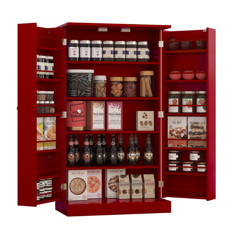 Photo 1 of Yusong 41'' Traditional Wood Kitchen Pantry Cabinet with Doors and Adjustable Shelves, Multipurpose Floor Storage Cabinet Organizer in Red for Dining Room, Living Room 23.6*11.8*40.7 Inch Red