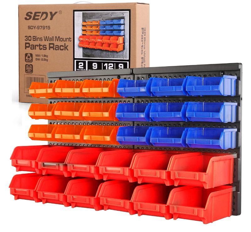 Photo 1 of 30-Bin Wall-Mounted Storage Rack System - Heavy-Duty Garage Tool Organizer for Screws, Nuts, Bolts, Nails, Beads, and Small Hardware Parts - Easy Installation and Customizable
