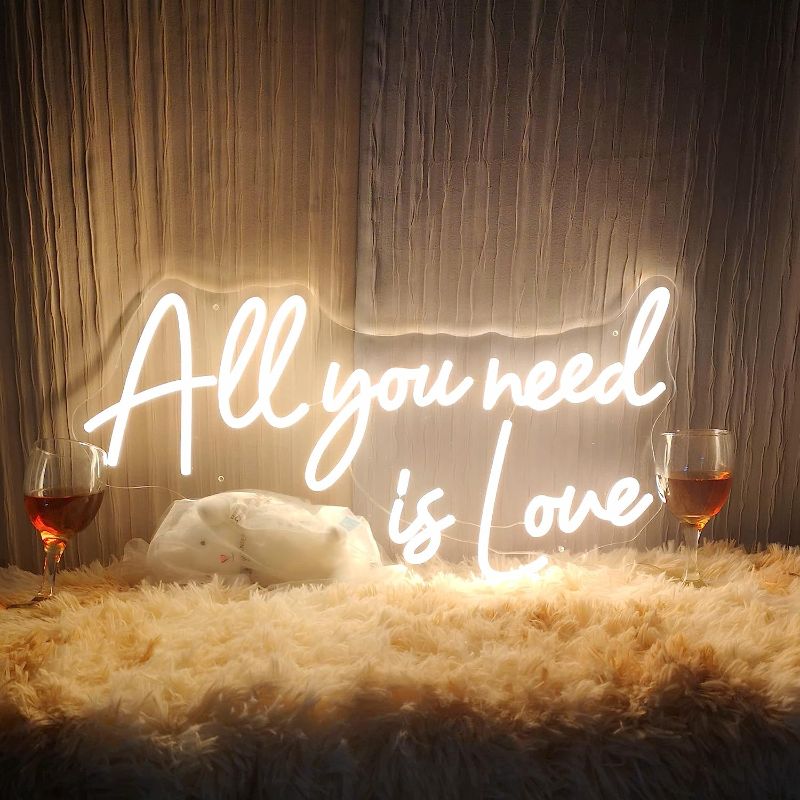 Photo 1 of All Your Need Is Love Neon Sign, LED Neon Light Sign for Wall Décor, Neon Signs for Birthday Wedding Bachelorette Engagement Party Bar Decoration,Warm White, 22X11.9 IN
