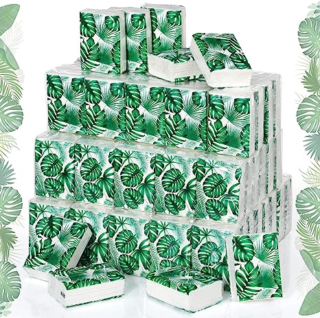 Photo 1 of 100 Pcs Facial Tissues Palm Leaf Pocket Tissues Bulk Tropical Individual Tissues Portable Travel Tissues Tissue Packs for Wedding Graduation Baby Shower Summer Celebration Party, 3 Ply 10 Sheets Each
