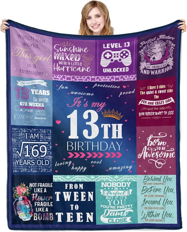 Photo 1 of 13th Birthday Gifts for Girls Gifts for 13 Year Old Girls Blanket 13 Year Old Birthday Gifts for Girls Teenage 13th Birthday Decorations for Girls Soft Warm Flannel Throw Blankets 60x50in
