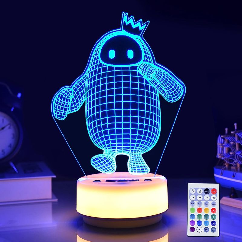 Photo 1 of KYMELLIE Sugar Bean Man Night Light Fall Guys Game Toys 14 Color Pattern + Warm White Base LED Decor Keys & Remote Control Mood Light, Christmas Gifts Birthday Gift for Children(New Generation)
