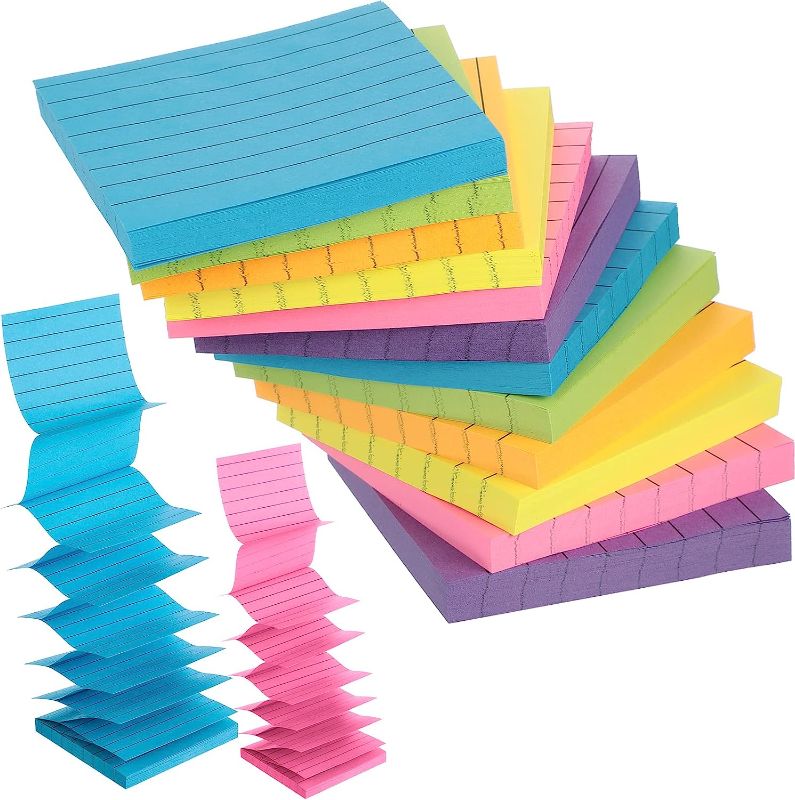 Photo 1 of 12 Pads Pop Up Post Notes 3x3 Refill Pop Up Sticky Notes with Lined Bright Colors Self-Stick Post Notes Easy to Post for Office Shool Home
