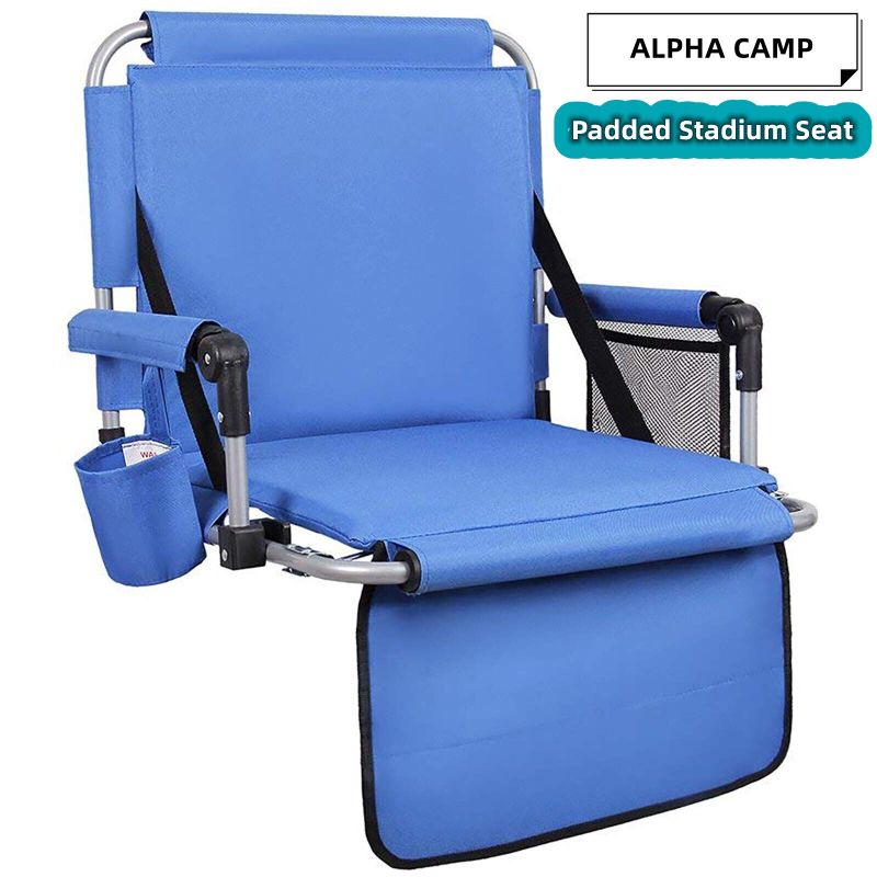 Photo 1 of ALPHA CAMP Portable Folding Padded Stadium Seat Bleacher Chair Cup Holder Blue