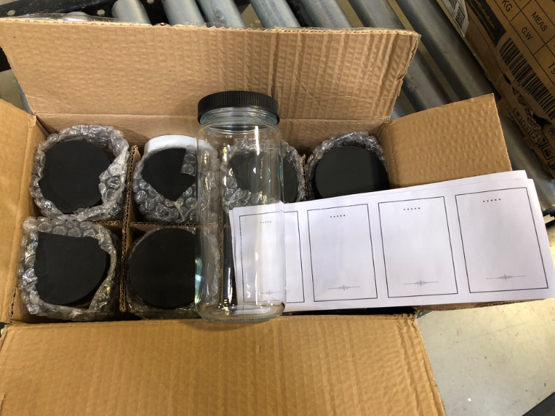 Photo 2 of [ 8 Pack ] Glass Juicing Bottles with 2 Straws & 2 Lids w Hole- 16 OZ Travel Drinking Jars, Water Cups with Black Airtight Lids, Reusable Tall Mason Jar for Juice, Boba, Smoothie, Tea, Kombucha Style-2-Black Lids