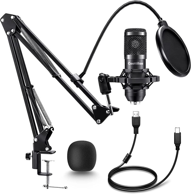 Photo 1 of Caattiilaa USB Microphone - Recording Microphone Gaming Microphone PC Streaming Podcast Mic, 192KHZ/24Bit Studio Cardioid Condenser Mic, USB Mic Kit with Sound Chipset Boom Arm Set
