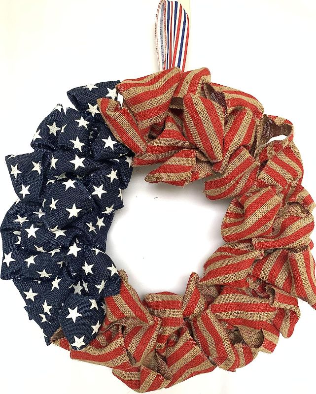 Photo 1 of 24 Inch Summer Patriotic Front Door Wreath 4th July Independence Day Wreath America Patriotic Flag Burlap Farmhouse Wreath Memorial Day Americana Wreaths for Front Door Window Christmas Decor
