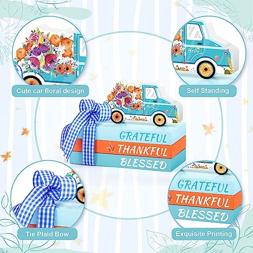 Photo 1 of  Fall Decorations for Home - 4 Pieces Grateful Thankful Blessed Wooden Truck Signs 