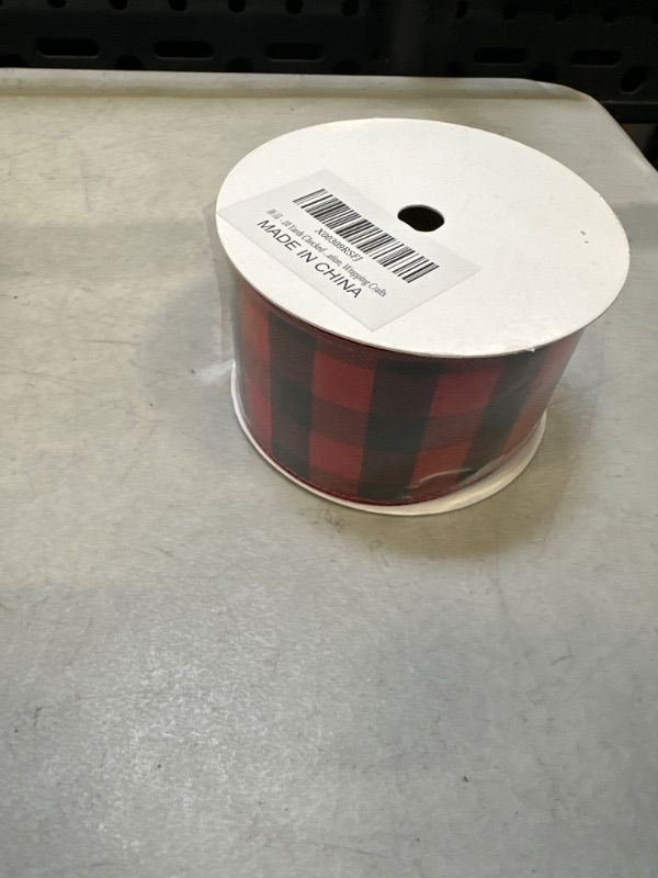 Photo 2 of 10 Yards Checked Wired Ribbon,2.5" Wide Buffalo Plaid Gingham Ribbon for Christmas Crafts Decoration, Wrapping Crafts ?Black and Red?