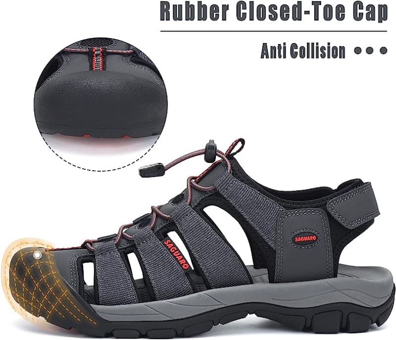 Photo 1 of Size 44---SAGUARO Mens Sport Sandals Wide Athletic Sandal Closed Toe Hiking Sandals Water Resistant Summer Outdoor Water Sandal River Beach Grey