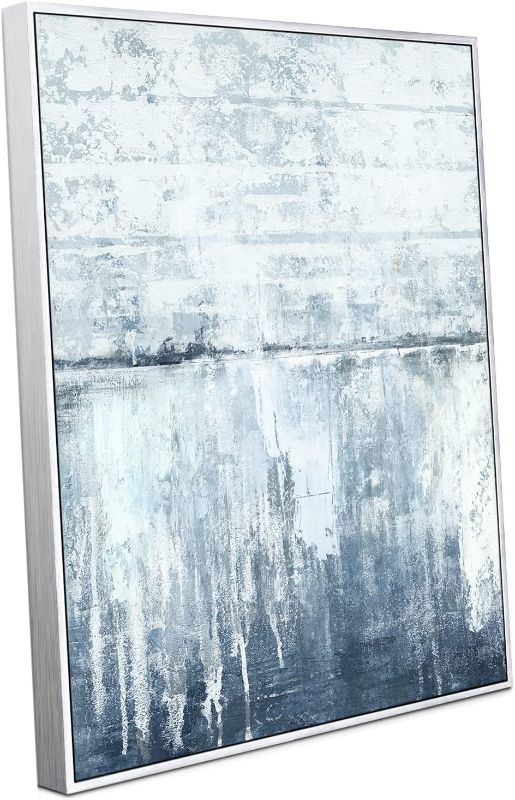 Photo 1 of Zessonic Abstract Canvas Wall Art Prints for bathroom, Blue and white Modern Creative Artwork Pictures Ready to Hang for Living Room Bedroom Office Kitchen Décor ?24Wx32L, Blue & White Blue & White 24Wx32L Framed