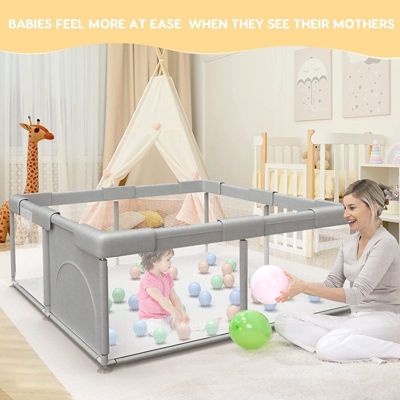 Photo 1 of Baby Playpen Baby Playard, Playpen for Babies and Toddlers with Gate, 50x50 Baby Fence, Sturdy Safety Playpen, Indoor & Outdoor Kids Activity Center (with Anti-Slip Base)
