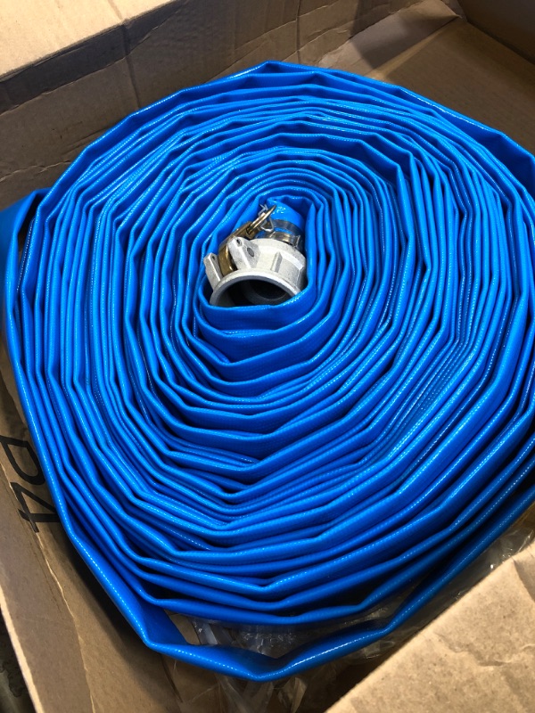 Photo 2 of  Pool Backwash Hose, Heavy Duty Reinforced Blue PVC Lay Flat Water Discharge Pump Hoses For Swimming Drain Pools and Clean Filters, with Aluminum Camlock