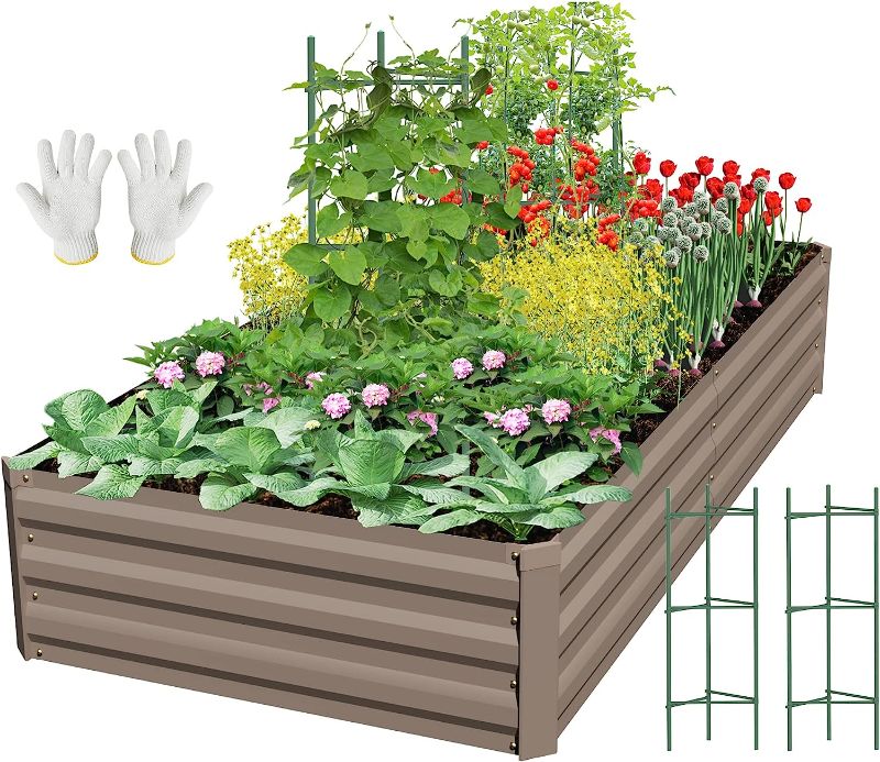 Photo 1 of  Raised Garden Bed Metal Raised Garden Bed Outdoor Kit Garden Boxes Raised Galvanized Planter Raised Beds for Gardening Vegetables Fruit with 2pcs Tomato Cages/Plant