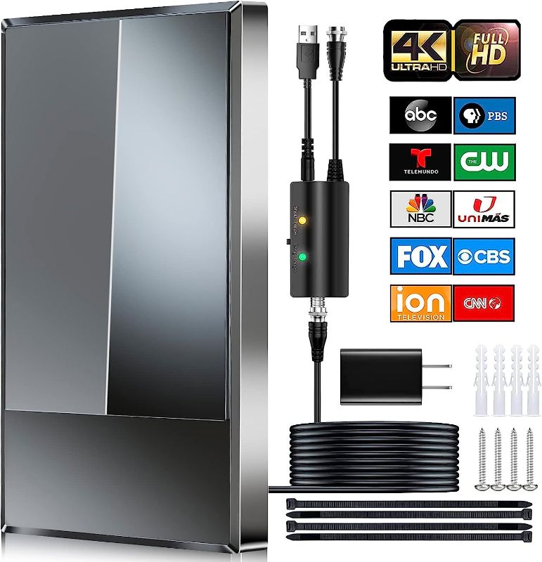 Photo 1 of 2023 TV Antenna for Smart TV, 750+ Miles Range, Digital HD Indoor Outdoor Antenna Upgraded Amplifier Powerful Signal Booster Support 8K 4K HDTV 1080p Fire Stick All TVs VHF UHF - 35FT Cable/AC Adapter
