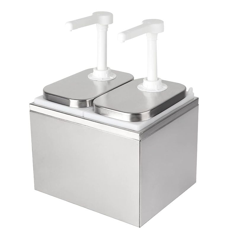 Photo 1 of  1Pack Stainless Steel Condiment Pump Station Condiment Pump Dispenser 4L Sauce Dispenser Pump for Salad Jam Seasoning Sauce (4L)