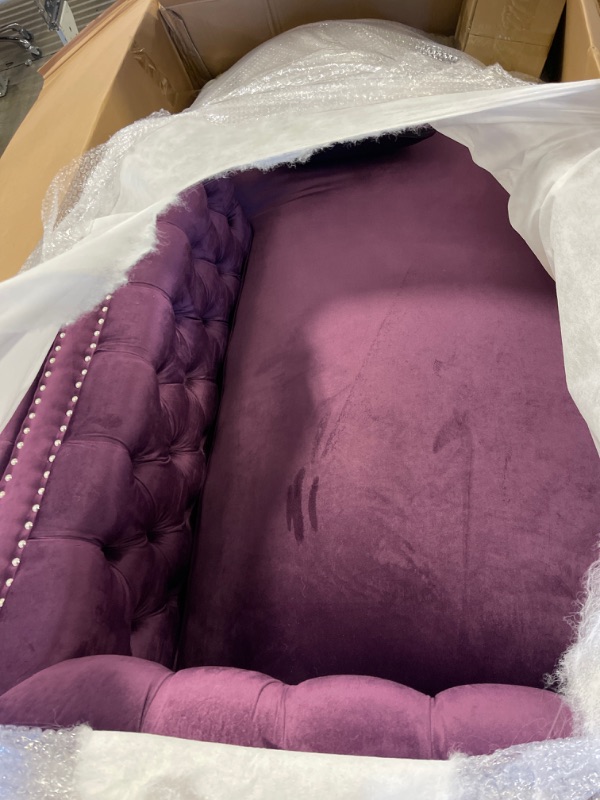 Photo 3 of *RIGHT HAND SIDE ONLY, MISSING OTHER BOX FOR COMPLETE SET* Iconic Home Da Vinci Velvet Modern Contemporary Button Tufted with Silver Nailhead Trim Silvertone Metal Y-Leg Right Facing Sectional Sofa, Purple
