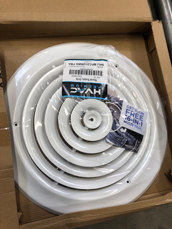 Photo 2 of 12" Round Ceiling Diffuser - Easy Air Flow - HVAC Vent Duct Cover [White] - [Outer Dimensions: 15.75"]