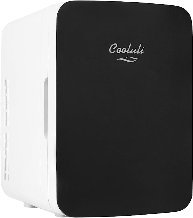 Photo 1 of Cooluli 10L Mini Fridge for Bedroom - Car, Office Desk & College Dorm Room - 12v Portable Cooler & Warmer for Food, Drinks, Skincare, Beauty & Makeup - AC/DC Small Refrigerator with Glass Front, Black
