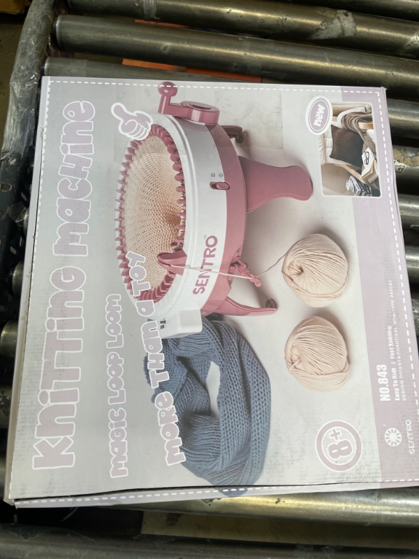 Photo 1 of 48 Needles Knitting Machines with Row Counter, Smart Weaving Loom Knitting Round Loom for Adults/Kids, Knitting Board Rotating Double Knit Loom Machine Kits Pink White 48 Needles