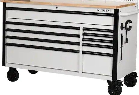 Photo 1 of 56 in. W x 27.6 in. D Heavy Duty 10-Drawer Gloss White Mobile Workbench * Minor scuffs/markings/dings * 