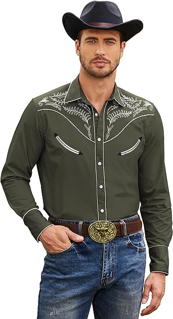 Photo 1 of COOFANDY Men's Western Cowboy Shirt Casual Long Sleeve Button Down Cotton Shirts
