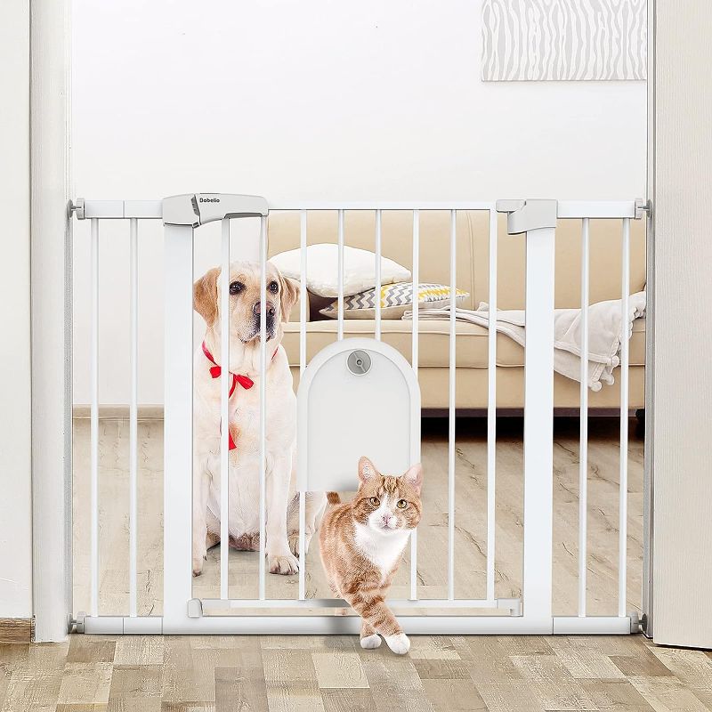 Photo 1 of Babelio Metal 29-43“ Baby Gate with Wall Protectors, Safety Gate with Small Cat Door, Pressure Mounted Gate with Door for Stair and Doorway
OPEN BOX ITEM 