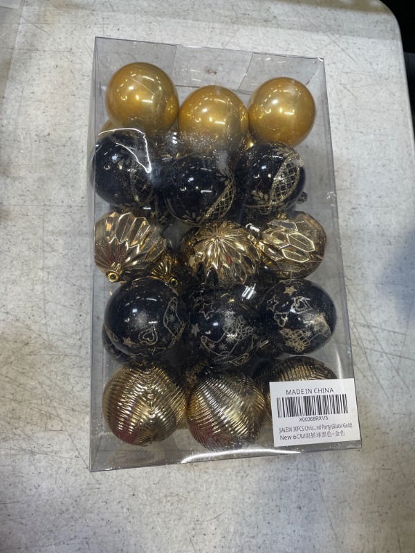 Photo 2 of 30PCS 60MM/2.36IN Christmas Tree Ornaments Assorted Pendant Shatterproof Ball Ornament Set Seasonal Decorations with Reusable Hand-Help Gift Boxes Ideal for Xmas, Holiday and Party (Black/Gold)