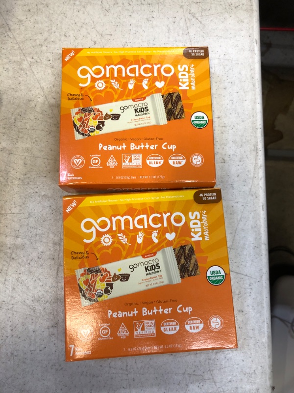 Photo 2 of 2 PACK GoMacro Kids MacroBar, Peanut Butter Cup, Organic Vegan Snack Bars, 7 ct BB 9/02/23